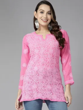 French Pink Georgette Chikankari Tunic Kurta