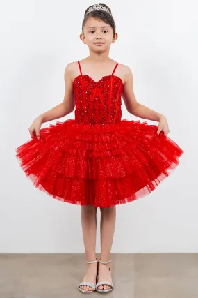 Girls Short Glitter Corset Tiered Dress by Cinderella Couture 5133