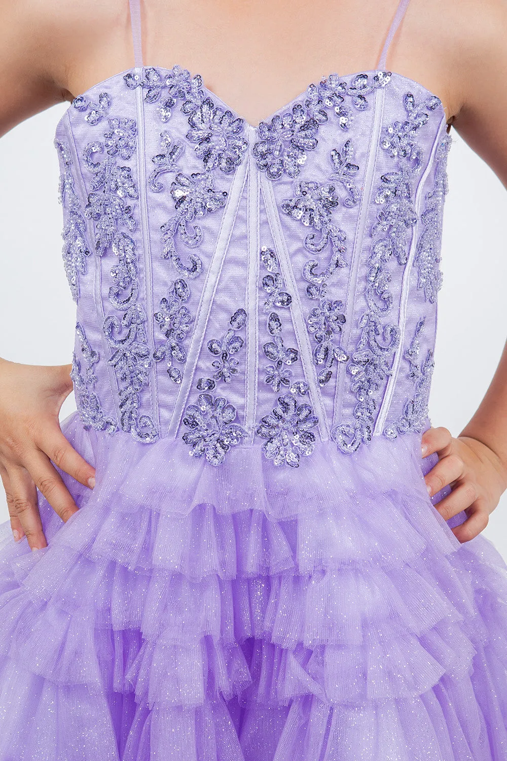 Girls Short Glitter Corset Tiered Dress by Cinderella Couture 5133