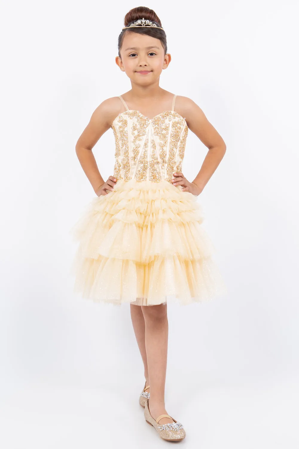 Girls Short Glitter Corset Tiered Dress by Cinderella Couture 5133