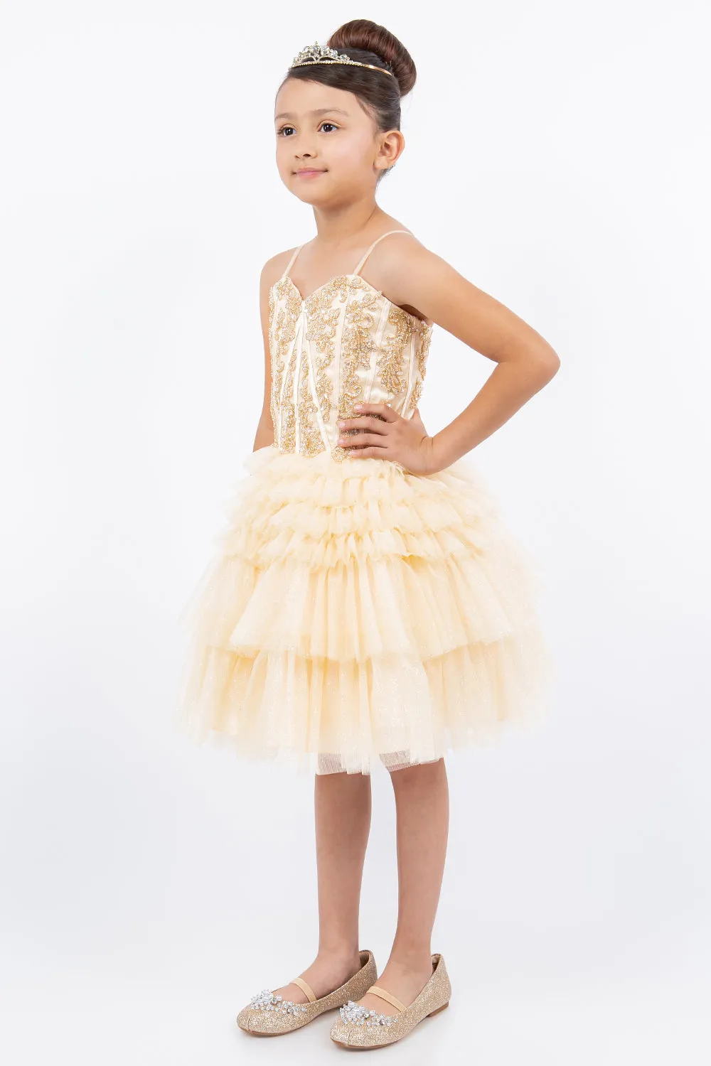 Girls Short Glitter Corset Tiered Dress by Cinderella Couture 5133