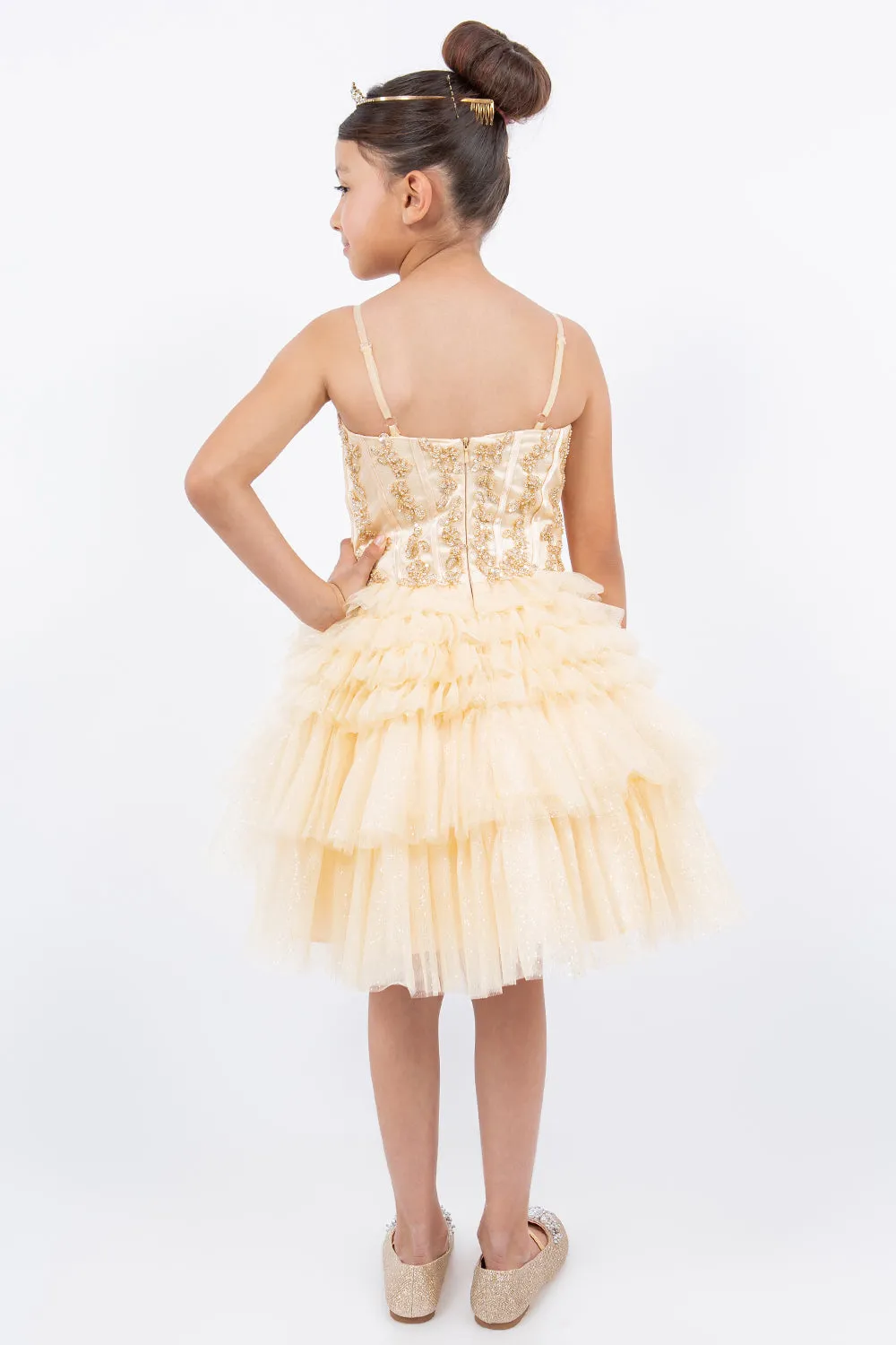 Girls Short Glitter Corset Tiered Dress by Cinderella Couture 5133