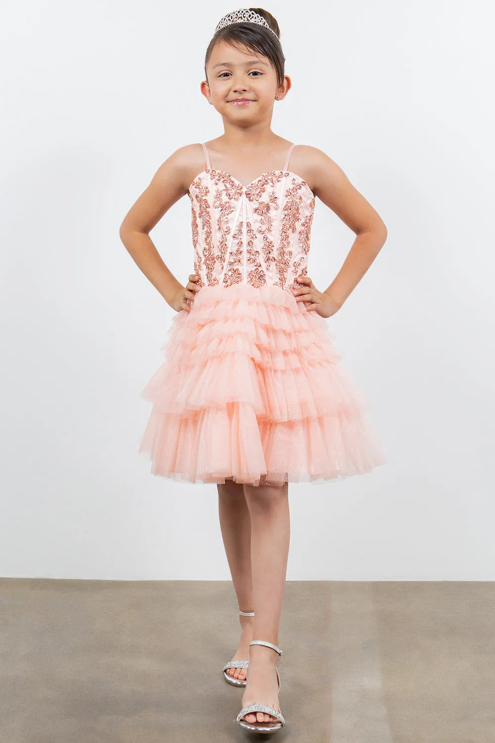 Girls Short Glitter Corset Tiered Dress by Cinderella Couture 5133