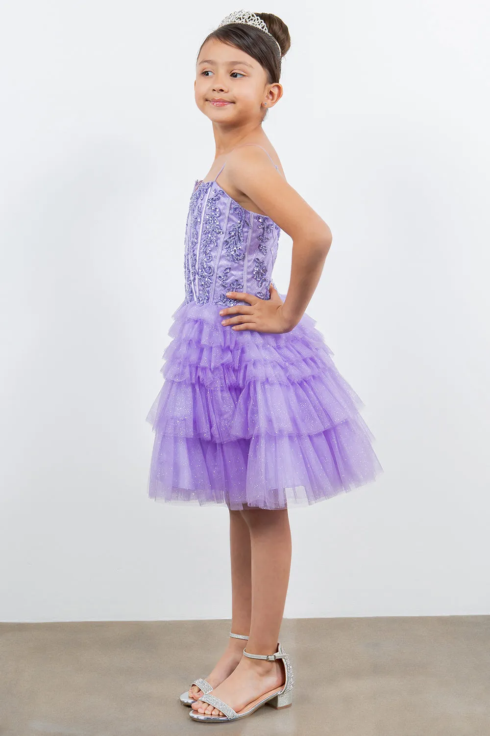 Girls Short Glitter Corset Tiered Dress by Cinderella Couture 5133