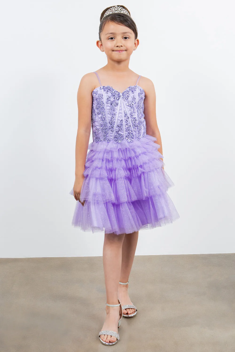 Girls Short Glitter Corset Tiered Dress by Cinderella Couture 5133