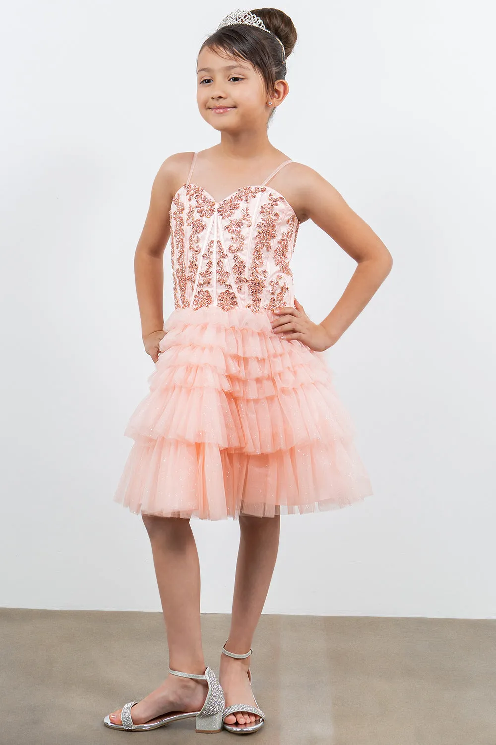 Girls Short Glitter Corset Tiered Dress by Cinderella Couture 5133