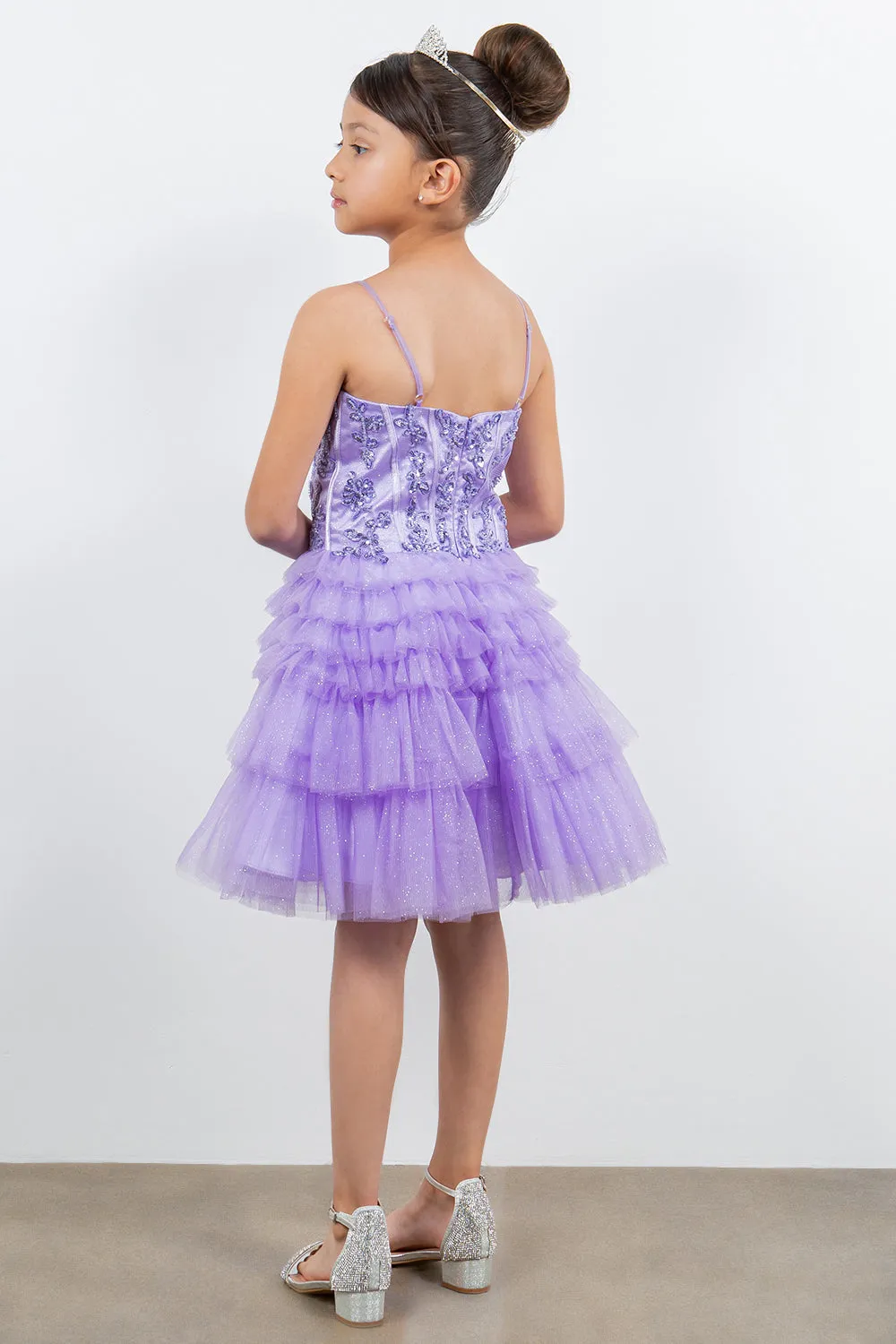 Girls Short Glitter Corset Tiered Dress by Cinderella Couture 5133