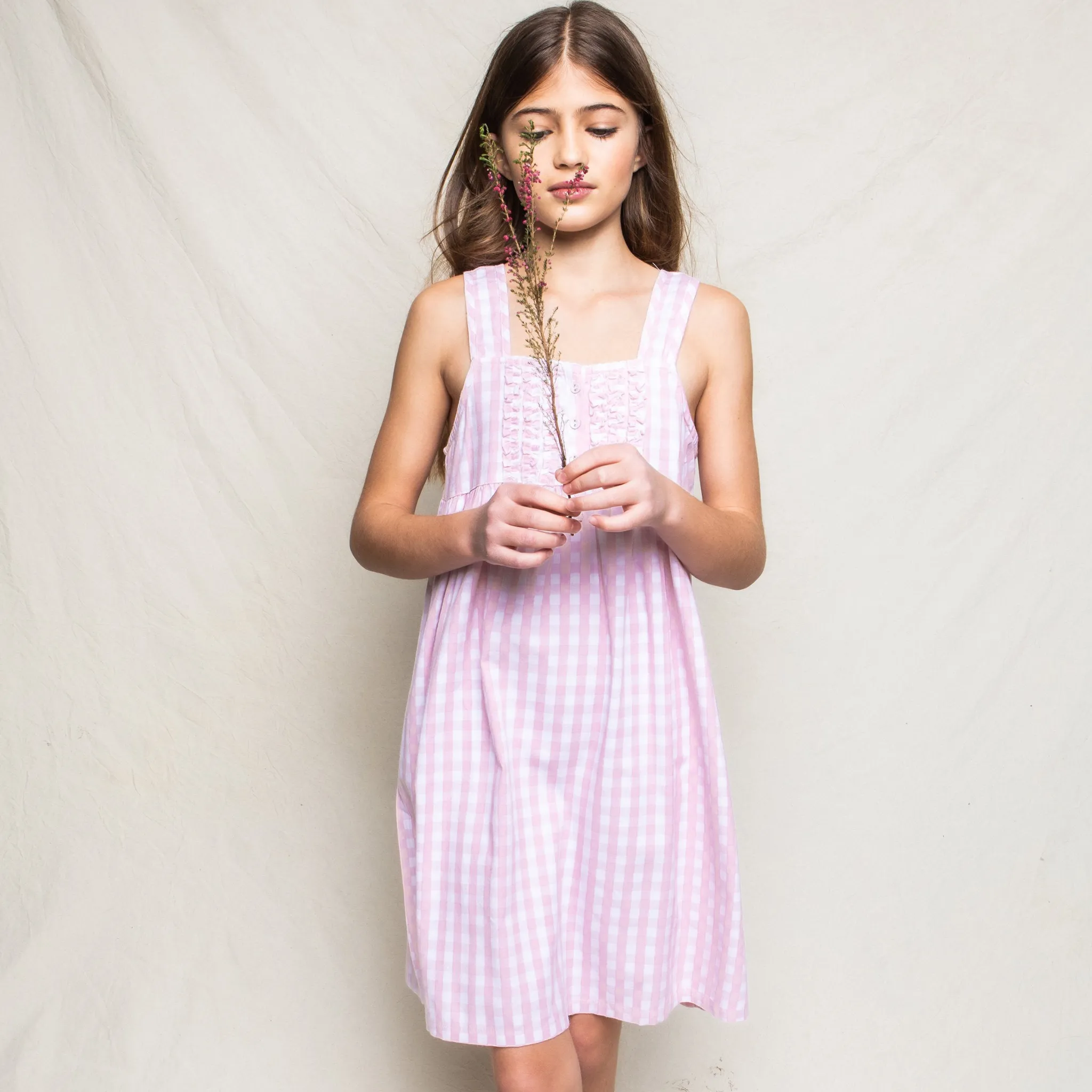 Girl's Twill Charlotte Nightgown in Pink Gingham