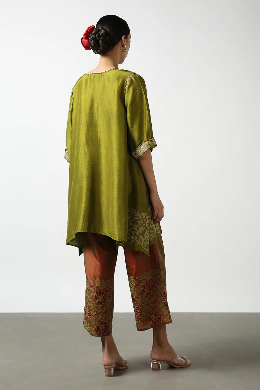 Green Applique Silk Kurta