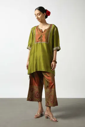 Green Applique Silk Kurta