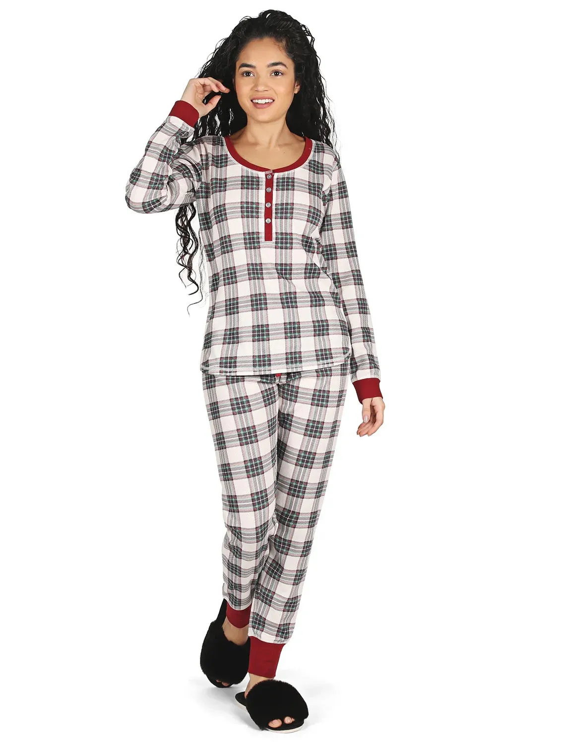 Henley Plaid Cotton Blend Pajama Set