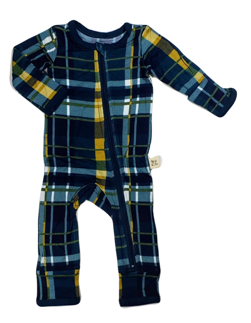 Kozi & Co Hunter & Gold Plaid Coverall with Zipper