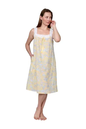 La Cera Sleeveless Cotton Toile Print Chemise