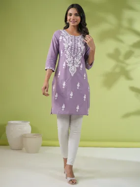 Lavender Cambric Embroidered Straight Tunic