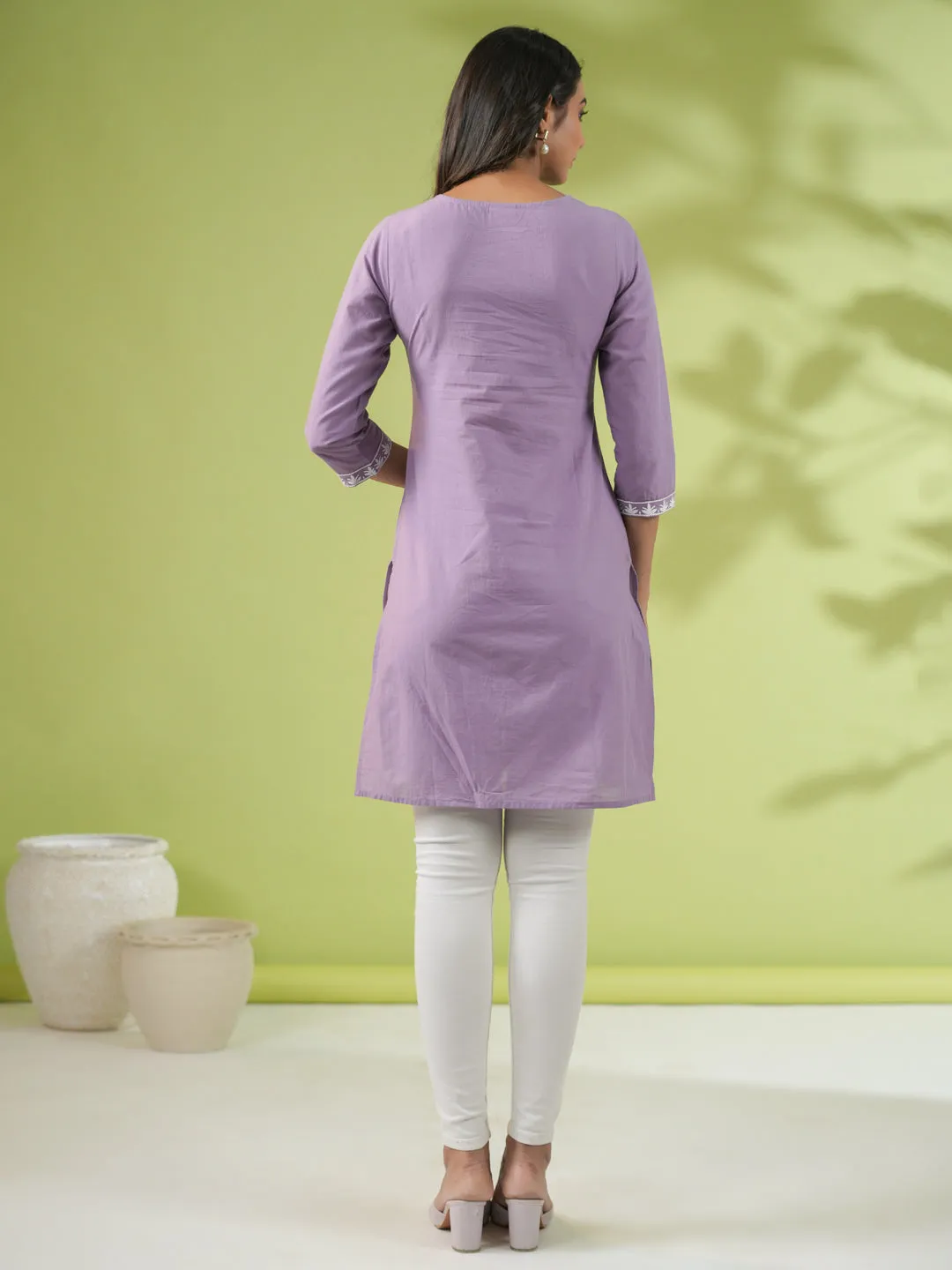 Lavender Cambric Embroidered Straight Tunic