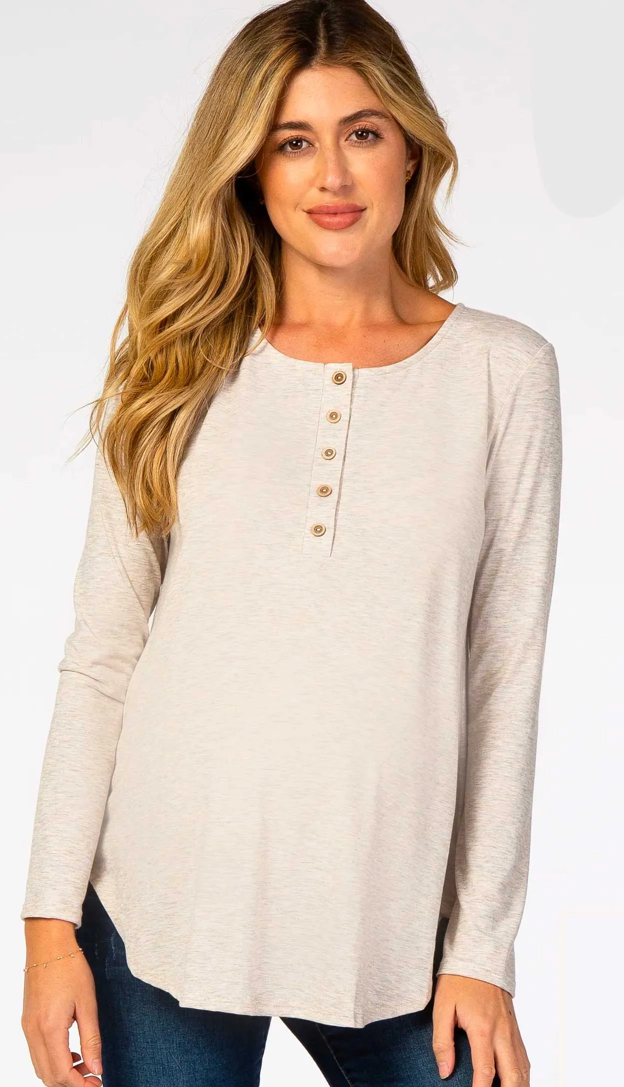 Lazy Days - Women's Long Sleeve Solid Cream Bamboo Snap Top