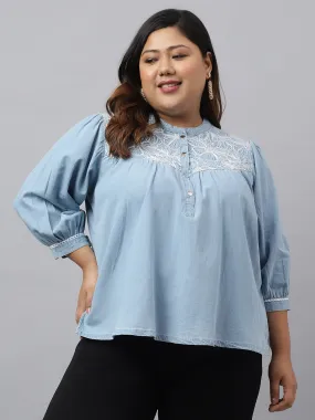 Light Blue Denim Embroidered Tunic