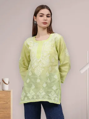 Light Green Terivoil Cotton Embroidered Chikankari Tunic