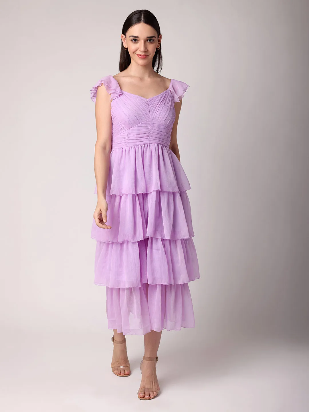 Lilac Rushed Tiered Dress