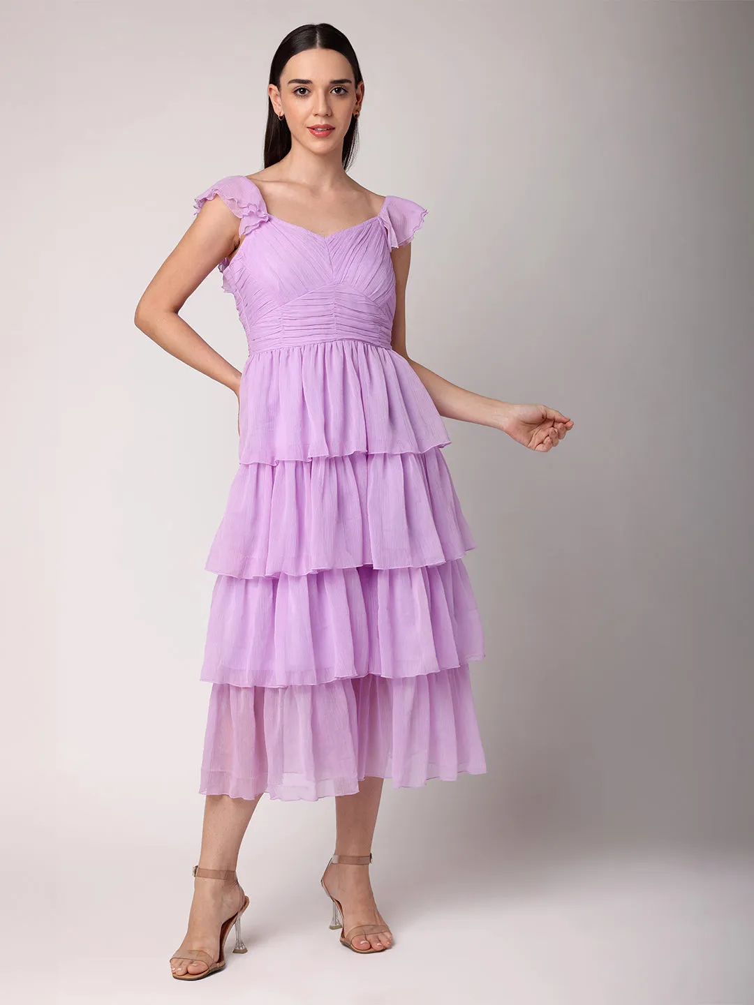 Lilac Rushed Tiered Dress