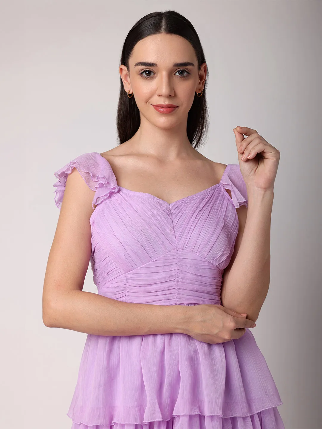 Lilac Rushed Tiered Dress