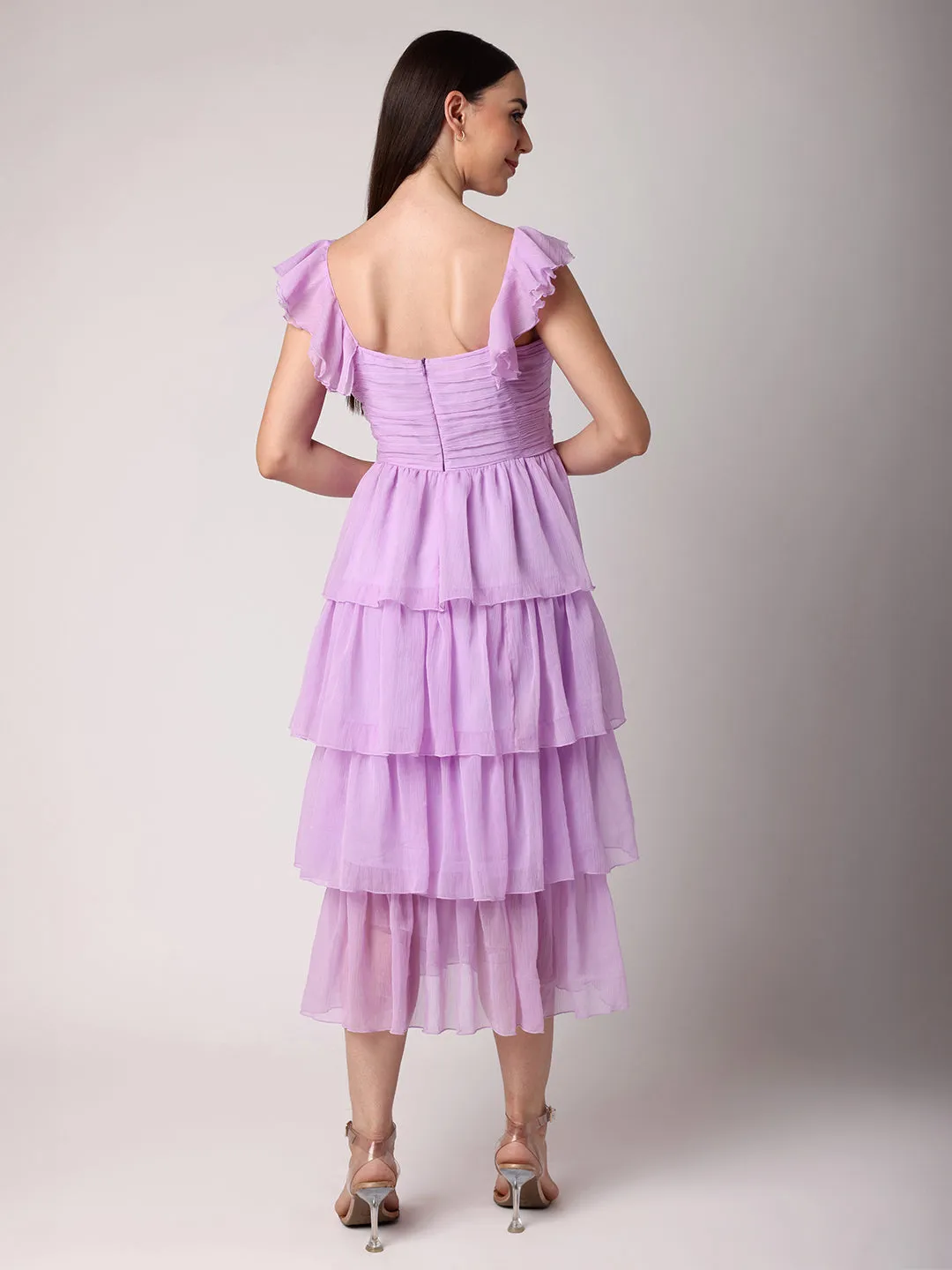 Lilac Rushed Tiered Dress