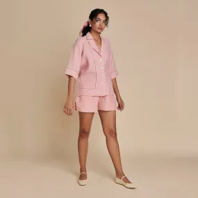 Linen Pink Co Ord Set for Women | Shirt & Shorts