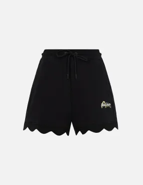 Logo and Seagull Embroidered Scallop Hem Sweatshorts