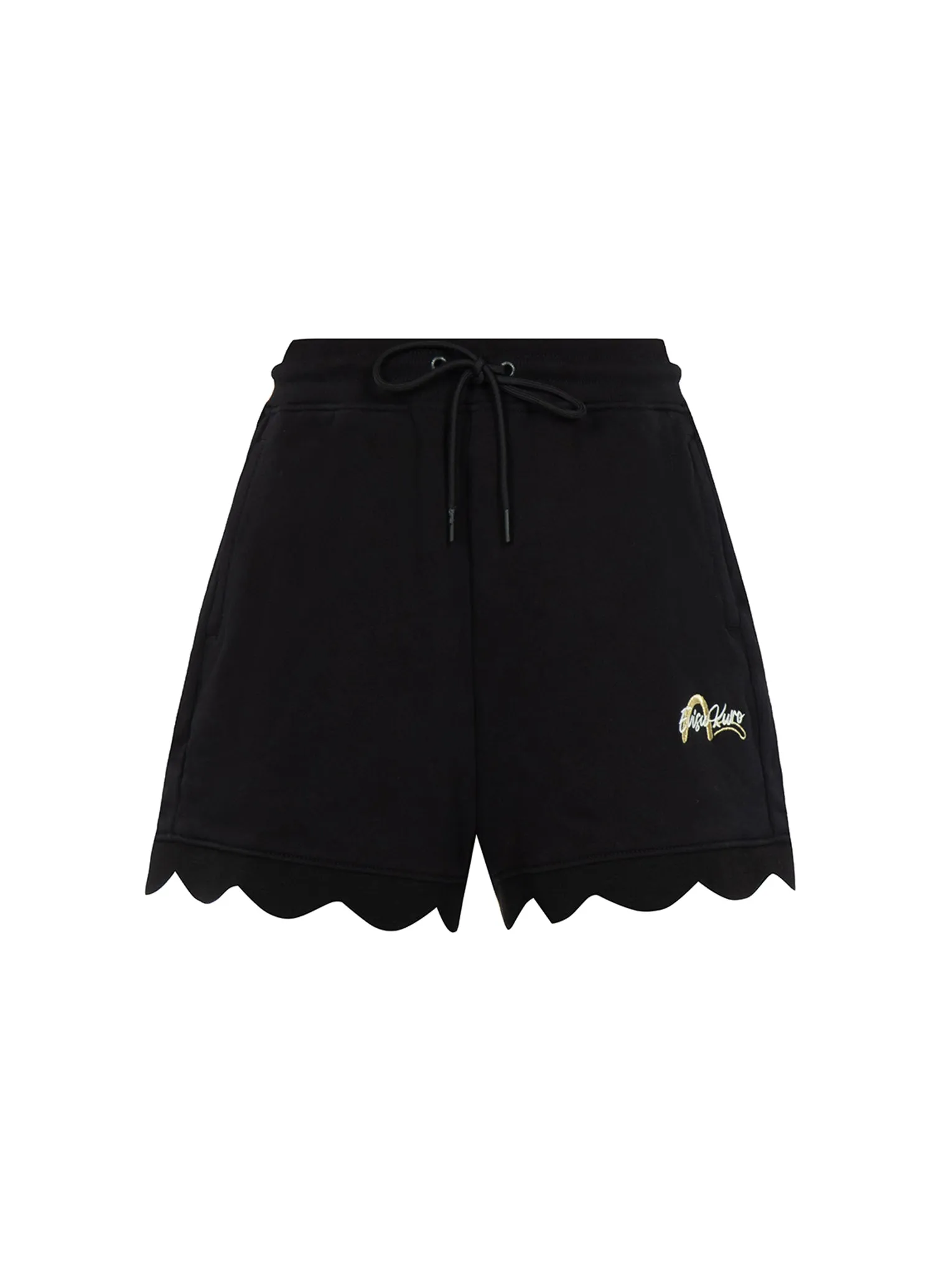 Logo and Seagull Embroidered Scallop Hem Sweatshorts