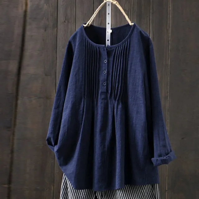 Long Sleeve Cotton Linen Blouse women Bohemian Loose Solid Shirt Top