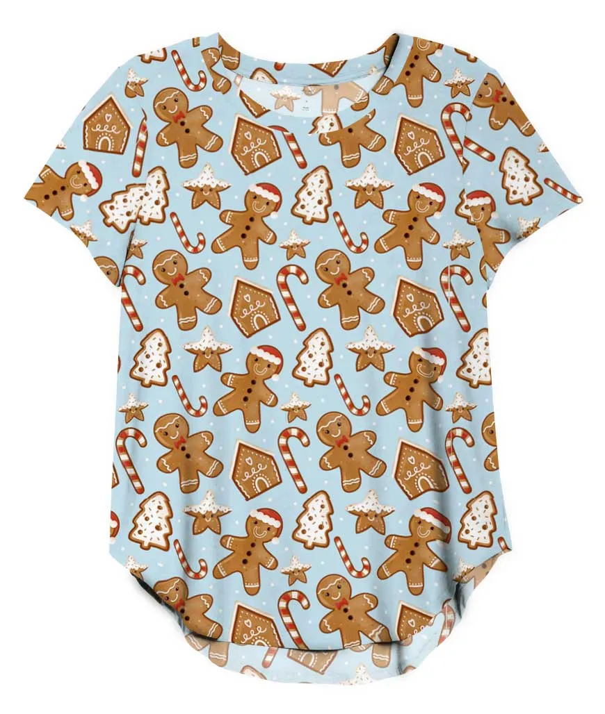 Merry & Bright Gingerbread Kisses - Women's Printed Bamboo Short Sleeve Top