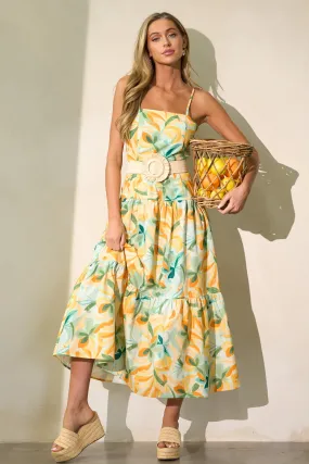 MINKPINK Solstice Yellow Tiered Midi Dress