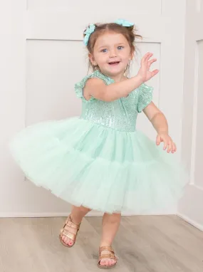 Mint Sequin Tiered Tulle Dress