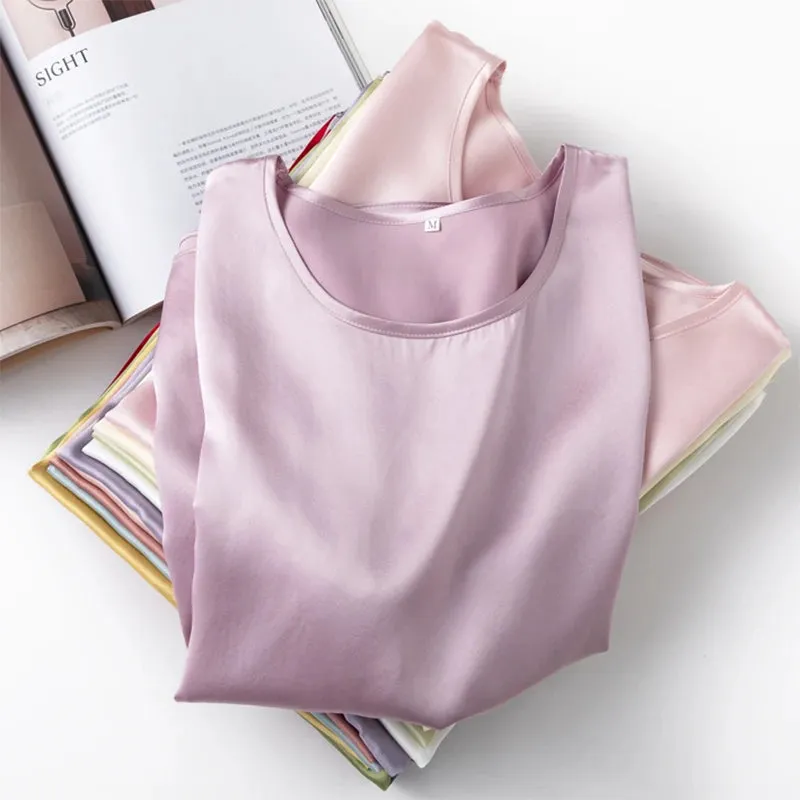 Mulberry Silk Half Sleeve Crew Neck Blouses