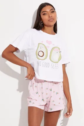 Multi Print Avocado Pj Graphic Jersey Pyjama 2 Piece Set