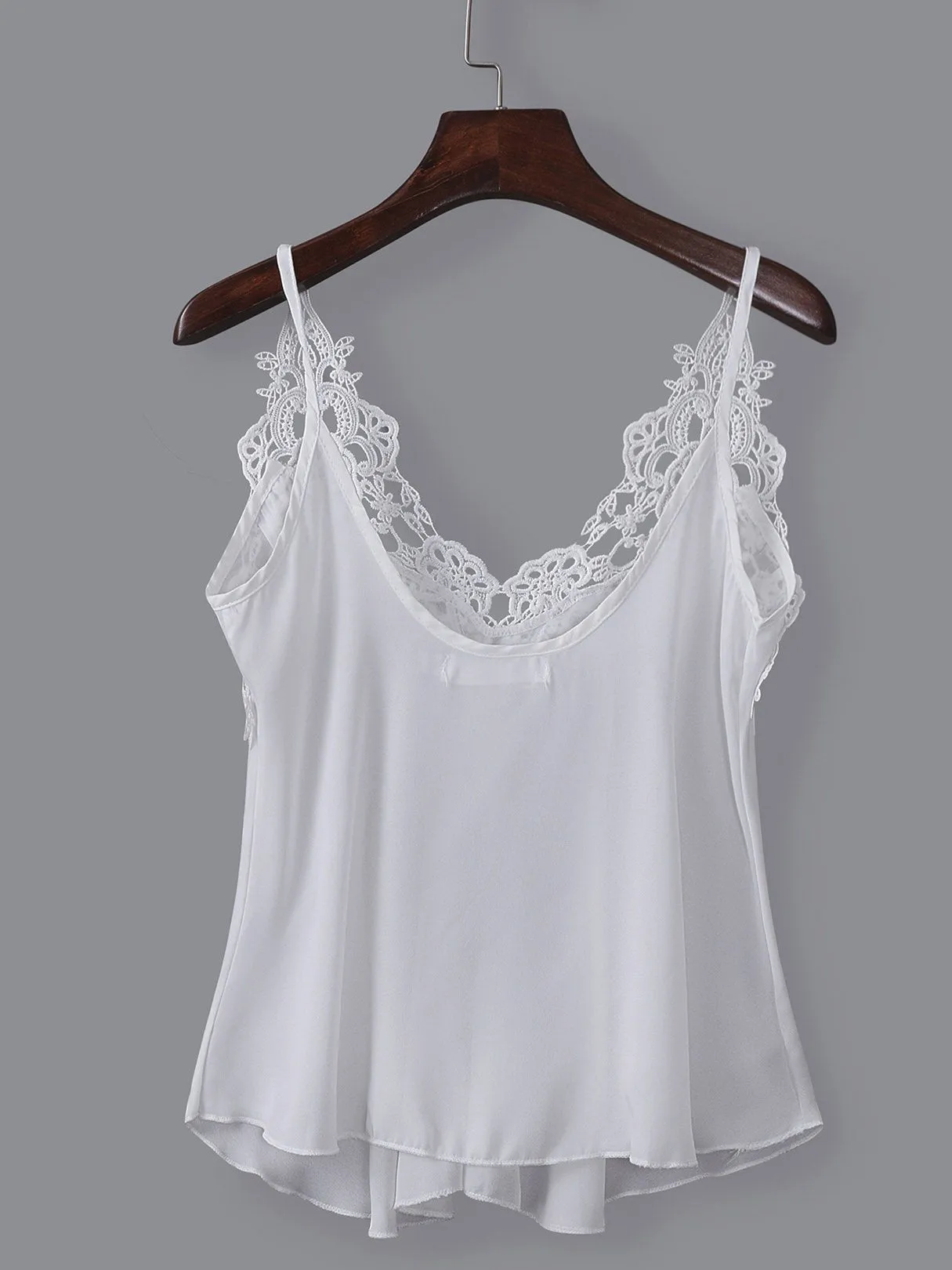 OEM ODM V-Neck Crochet Lace Embellished Sleeveless White Camis