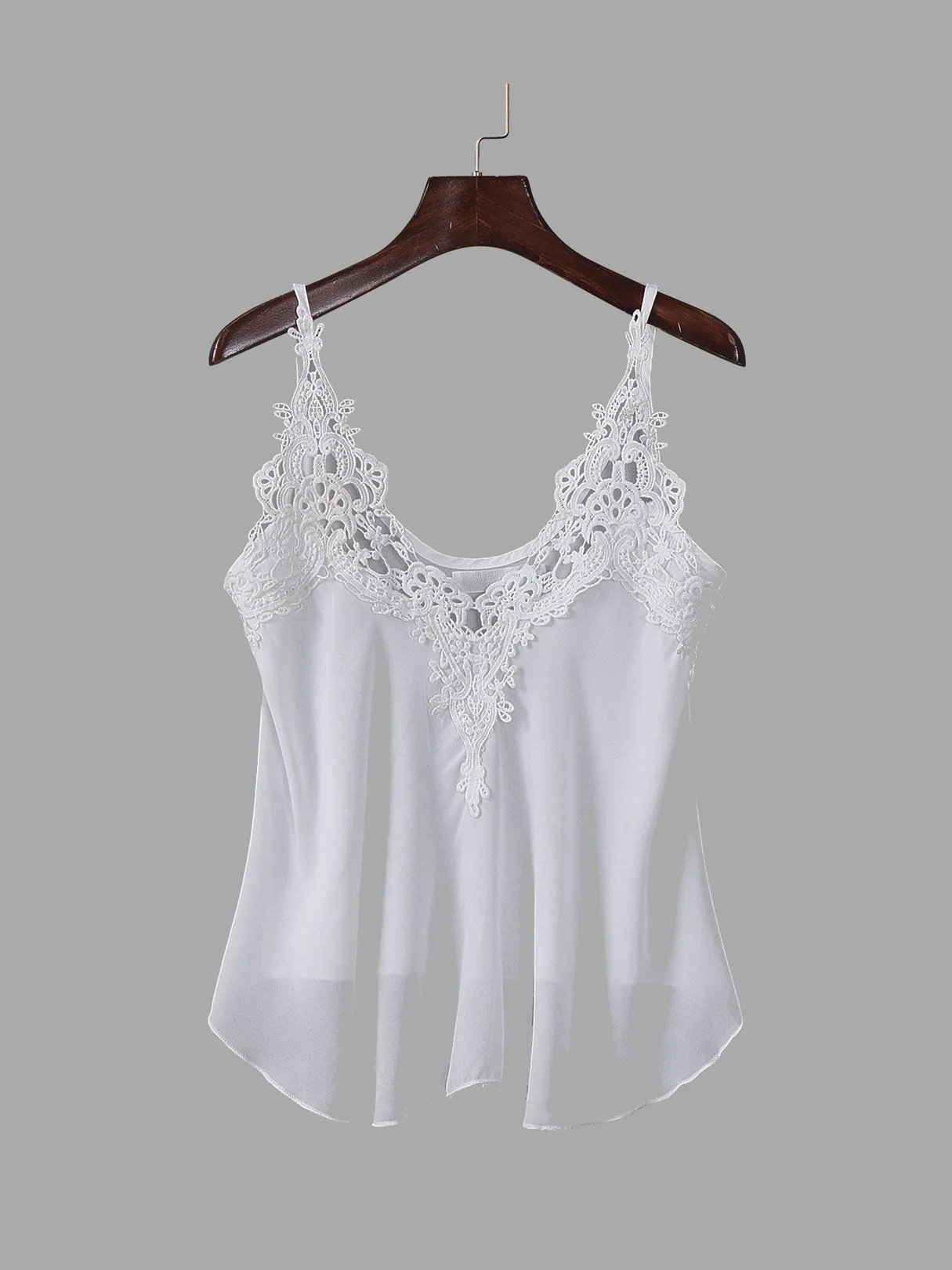 OEM ODM V-Neck Crochet Lace Embellished Sleeveless White Camis