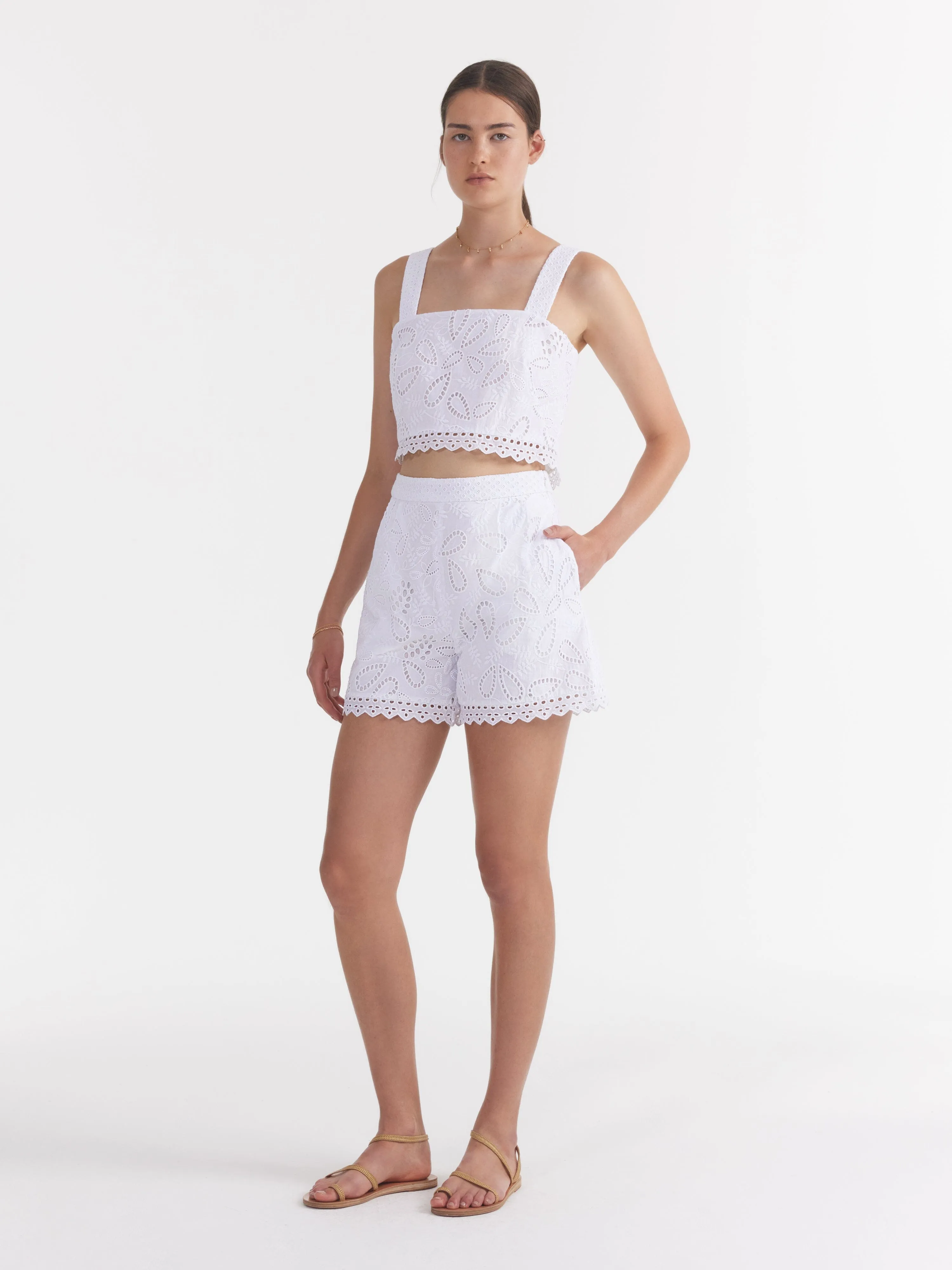 Paige Scallop Shorts in White