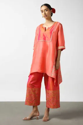 Peach Applique Silk Kurta