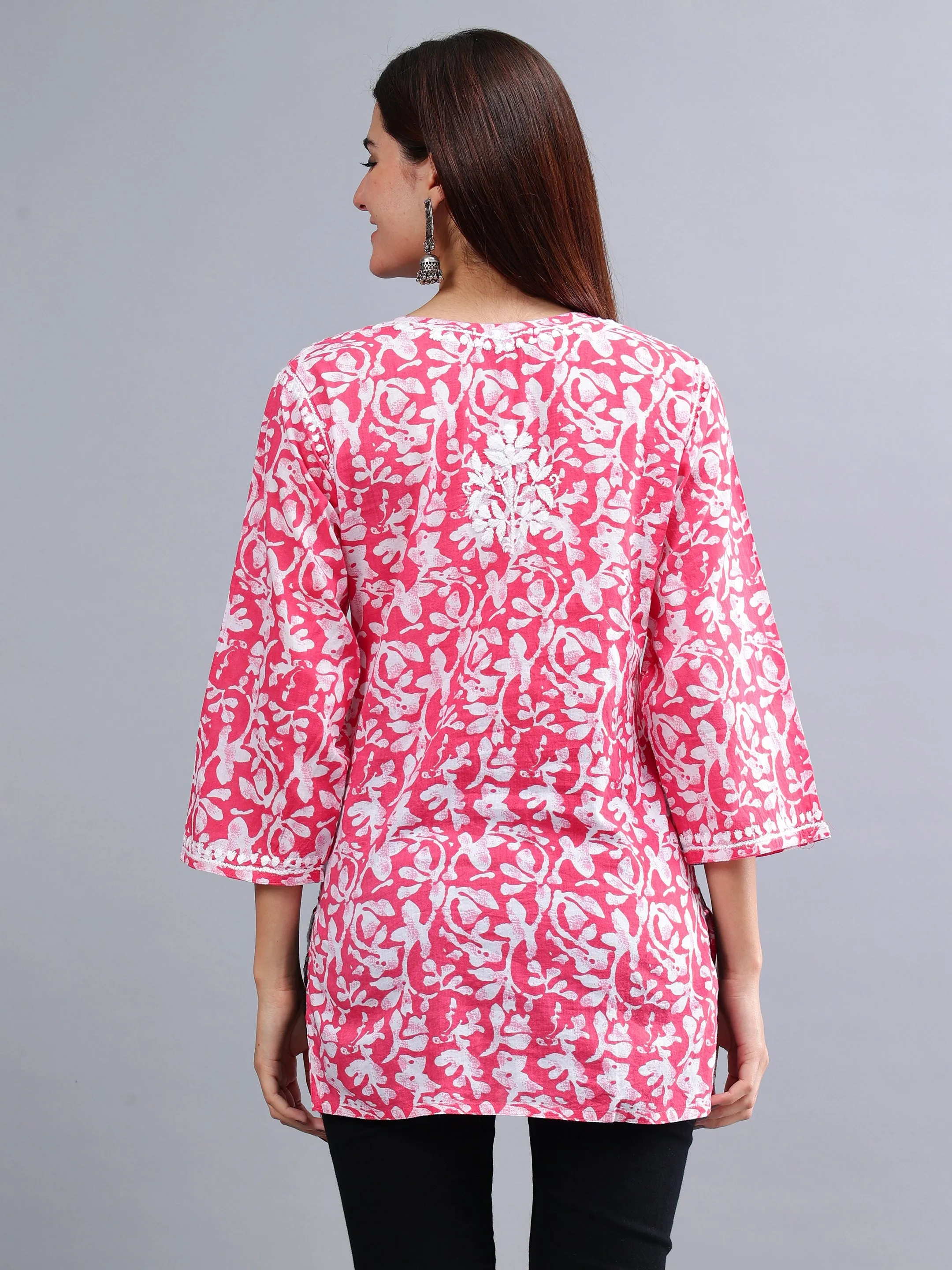 Pink Cotton Embroidered Chikankari Short Tunic