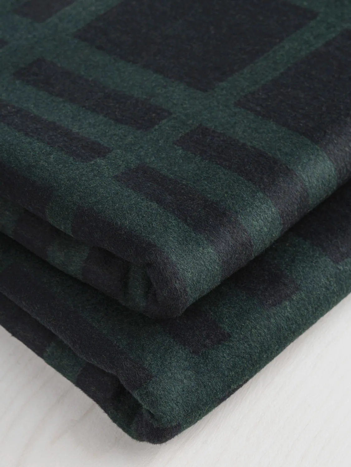 Plaid Melton Coating Deadstock - Forest Green   Black - Swatch