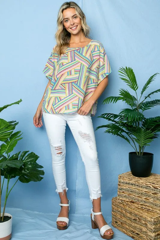 PLUS MULTI GEO WOVEN KIMONO TOP