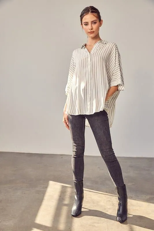 Premiere Collared Button Front Striped Top