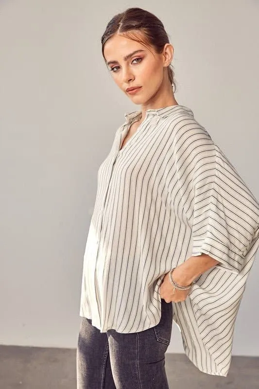 Premiere Collared Button Front Striped Top