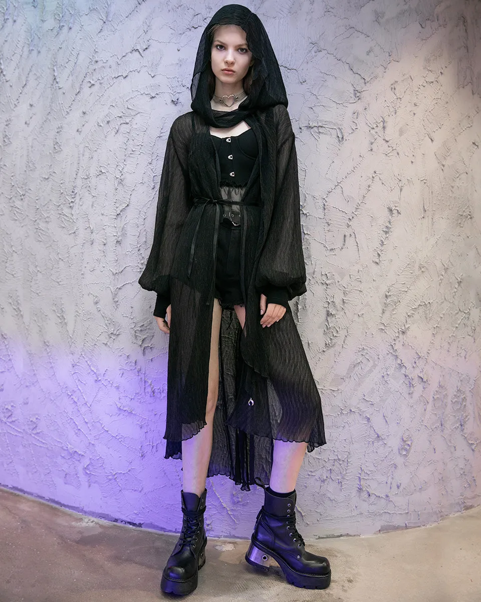 Punk Rave Daily Life Womens Long Gothic Pleated Chiffon Cloak Jacket