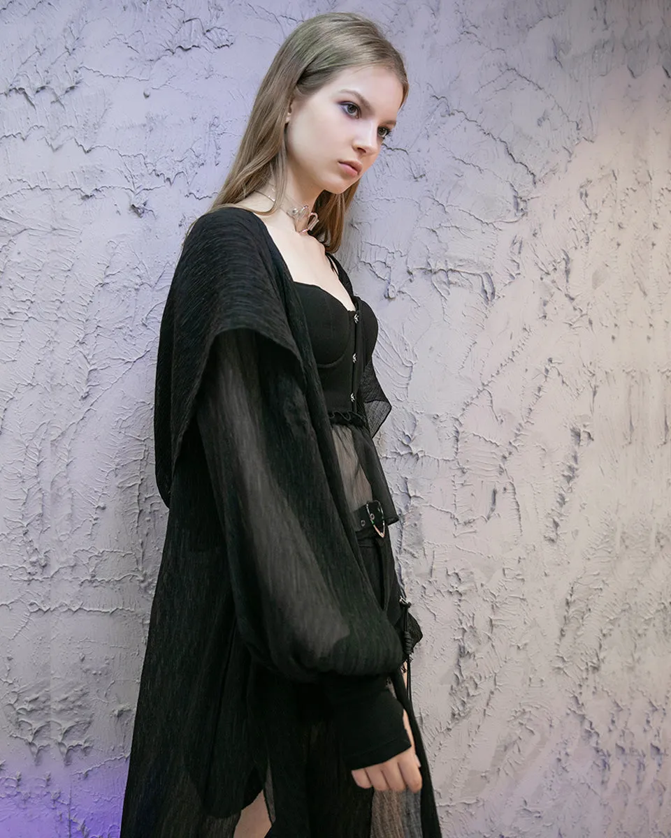 Punk Rave Daily Life Womens Long Gothic Pleated Chiffon Cloak Jacket