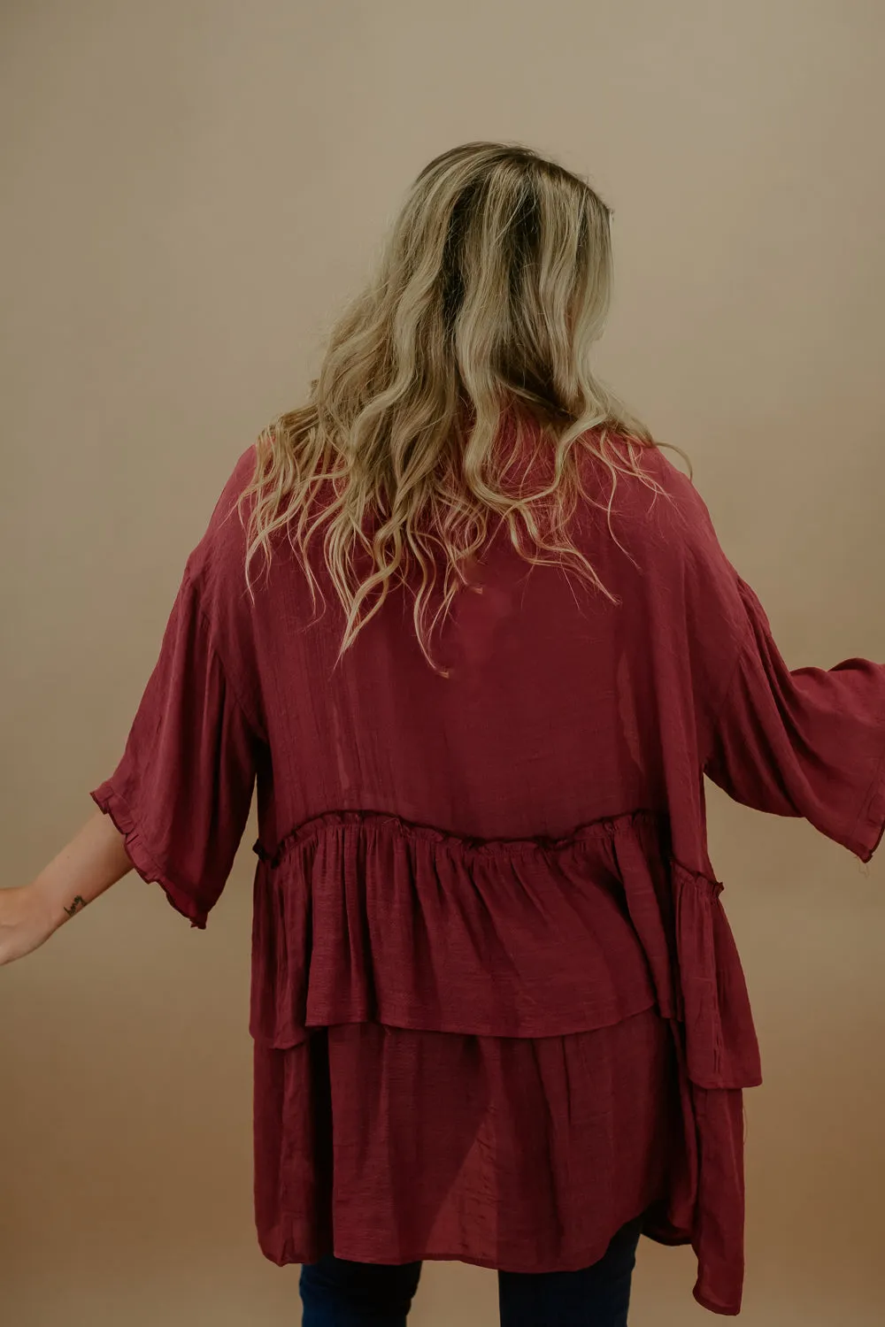 Raven Ruffle Kimono, brick Red