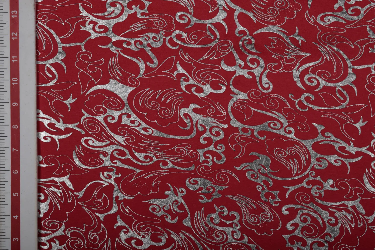 Red & Silver Foil Knit Fabric