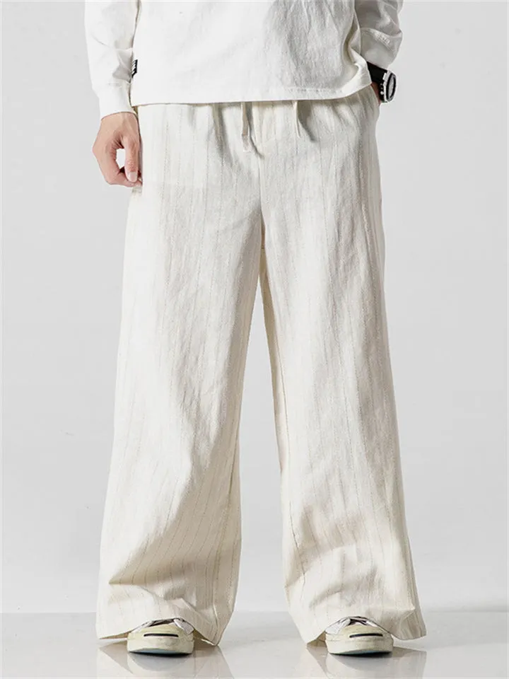 Relaxed Fit Cotton Linen Striped Pants for Men