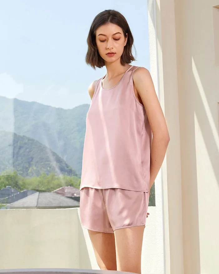 Relaxed Silk Short Pajamas Rosy Pink